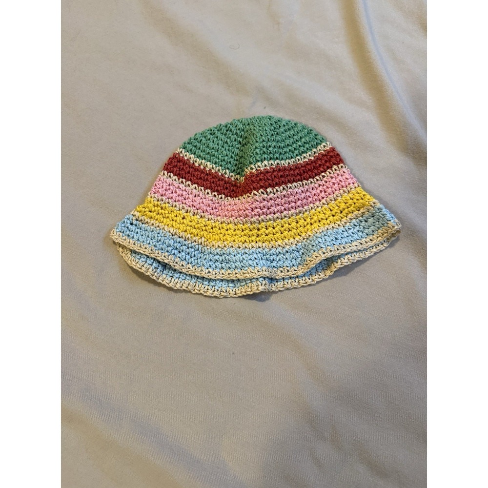 Biden Kids Straw Crochet Multicolor Bucket Hat Beach Spring Summer Sz XS/S
